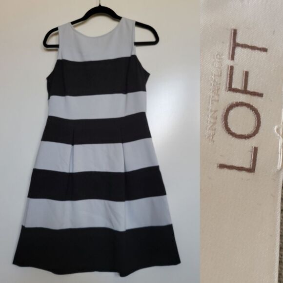 LOFT 6P BLACK BLUE COLOR BLOCK SHEATH STRETCH SLEEVELESS DRESS ANN 6 PETITE - Picture 1 of 9